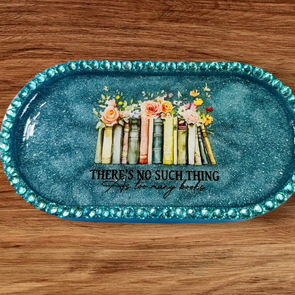 Book Lover Trinket Tray Epoxy Resin Jewelry Dish Reader Gift Decor Moms Day - Picture 6 of 7